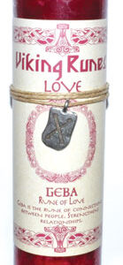 Love pillar candle with Geba Rune pendant