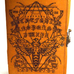Moth & Ouija Board aged looking paper leather w/ latch