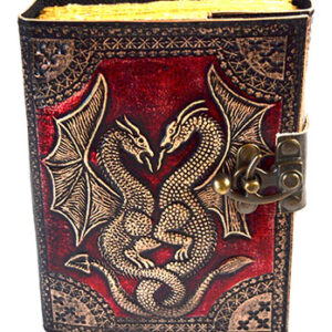 Red Double Dragon aged looking paper leather w/ latch 4 1/2" x 6 1/2" - Unlined