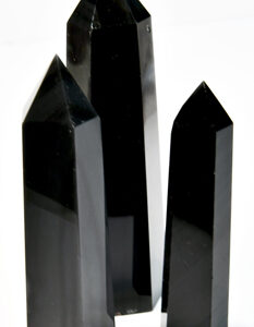1 lb 3-4" Obsidian, Balck W Silver Stripes obelisk
