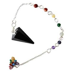 Tourmaline, Black 7 Chakra 6 sided pendulum