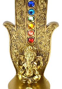 5 15/16" gold Ganesha Chakra Hand incense burner