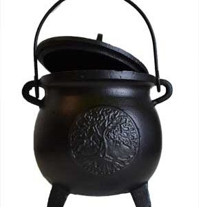 6" Tree of Life cast iron cauldron w/ lid
