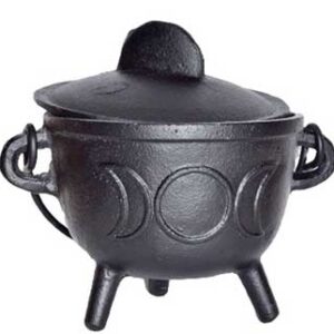 5" Cast iron cauldron w/ lid Triple Moon