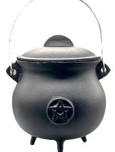 8" Pentagram cast iron cauldron w/ lid