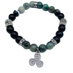 8mm Emerald, Black Tourmaline, Triple Spiral bracelet