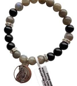 8mm Blue Labradorite & Black Tourmaline / Wolf