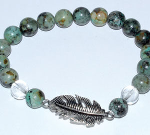 8mm Turquoise/ Quartz with Feather