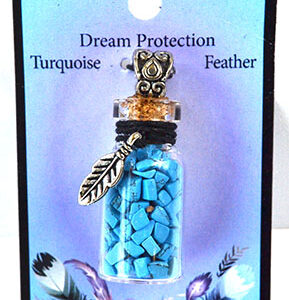 Turquoise Chips in Bottle necklace with Feather