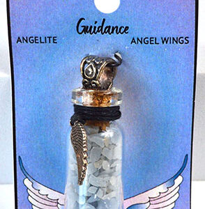 Angelite Chips in Bottle with Angel Wing necklace