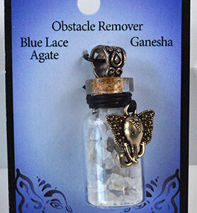 Blue Lace Agate Chips in Bottle with Ganesha necklace