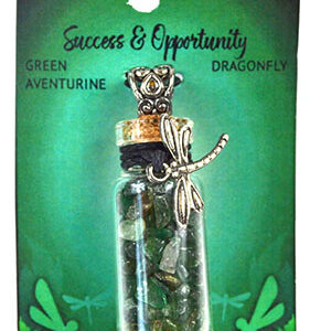 Green Aventurine Chips in Bottle with Dragonfly necklace