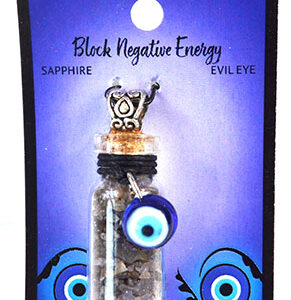 Sapphire Chips in Bottle with Evil Eye necklace