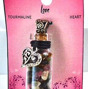 Torrmaline Chips in Bottle with Heart necklace