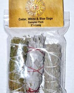 (set of 3) Cedar, White & Blue Sage smudge stick 4"